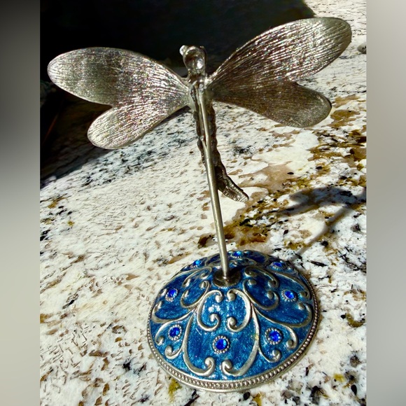 Bejeweled Blue-Green Enamel  Dragonfly Figurine - Picture 2 of 2